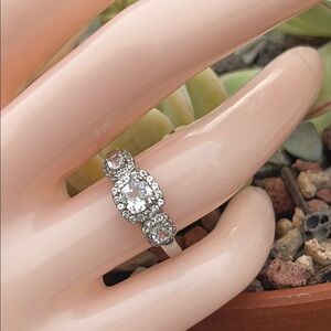 Cushion Cut 2.25 ct Genuine White Sapphire Sterling Silver Ring 3 stone Sz 7